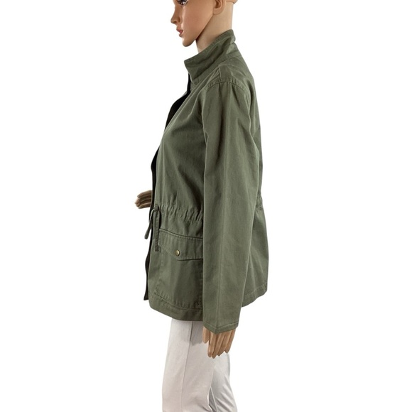 LOFT Olive Green Utility Jacket Embroidered Zip Front M - Picture 4 of 7